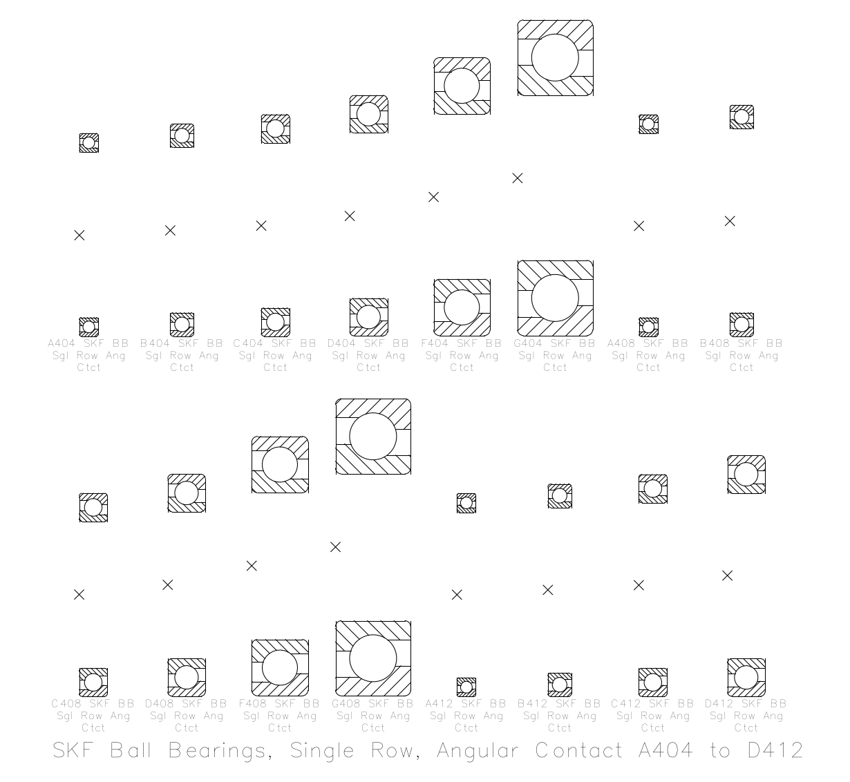 SKF Single Row Angular Contact Ball Bearings A404 to D412 – free CAD block preview