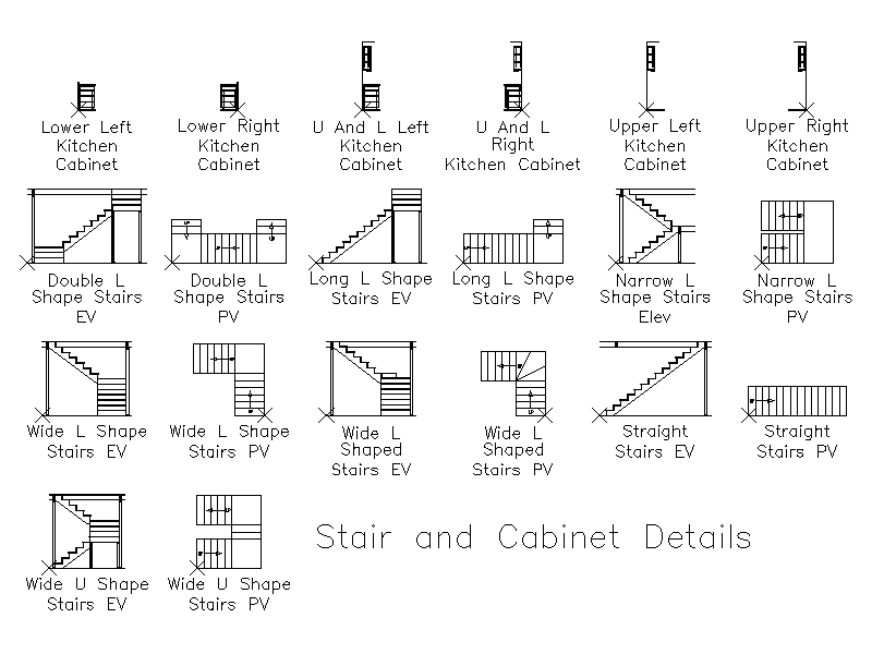 Stair Layouts and Kitchen Cabinet Blocks – free CAD block preview