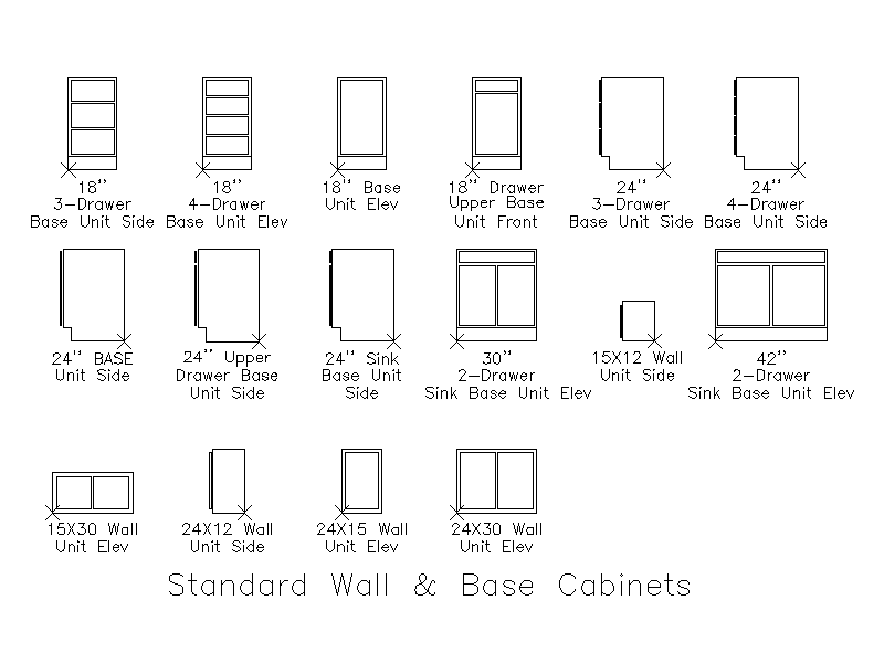 Standard Wall and Base Cabinets – free CAD block preview