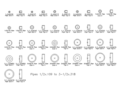Steel Pipes 1/2 to 3-1/2 Inch Diameter CAD block preview