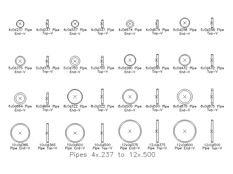 Steel Pipes 4 to 12 Inch Diameter – free CAD block preview