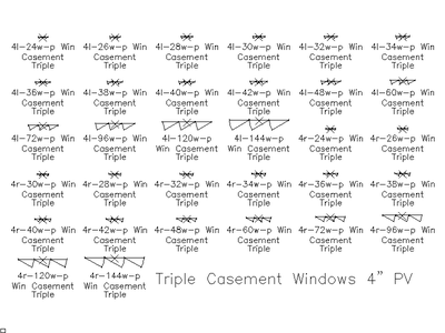 Triple Casement Windows — 4 Inch Plan View CAD block preview