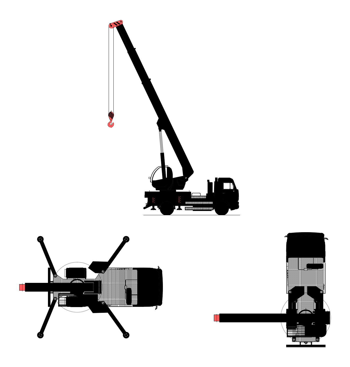 Truck-Mounted Telescopic Crane - Colour Elevations and Plan – free CAD block preview