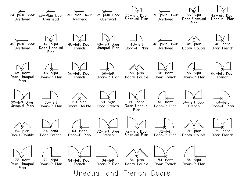 Unequal and French Doors – free CAD block preview