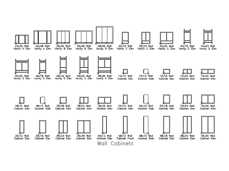 Wall Cabinets and Vanities - Elevations – free CAD block preview
