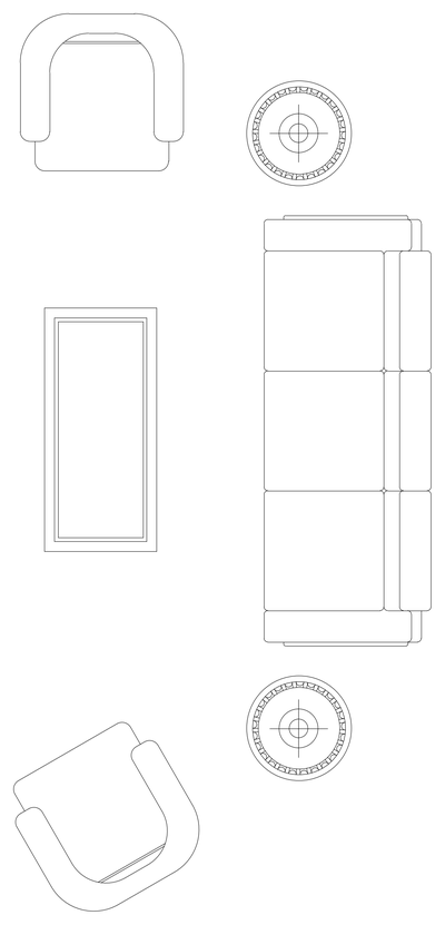 3 Seat Sofa with Two Armchairs - Plan View CAD block preview