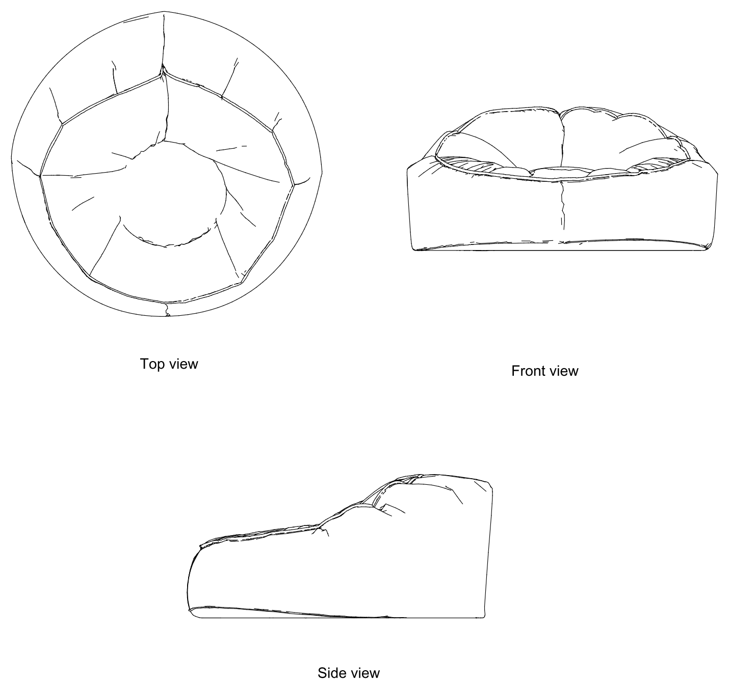 Bean Bag Chair - Plan, Front and Side Views – free CAD block preview