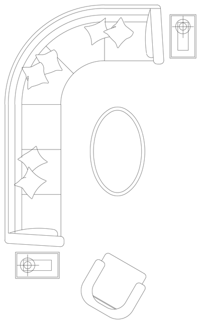Curved 6 Seat Sofa with Side Tables - Plan View CAD block preview