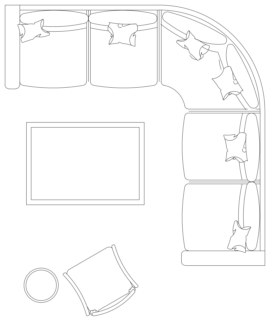 Curved Corner Sofa with Coffee Table - Plan View – free CAD block preview