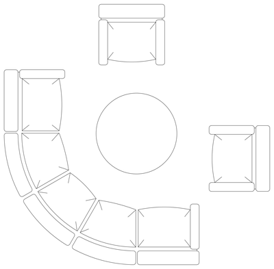 Curved Sectional Sofa with Armchairs - Plan View CAD block preview