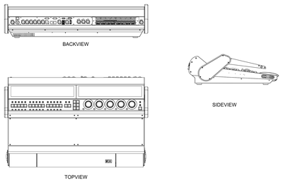 grandMA3 Compact Lighting Console - Back, Top and Side Views CAD block preview