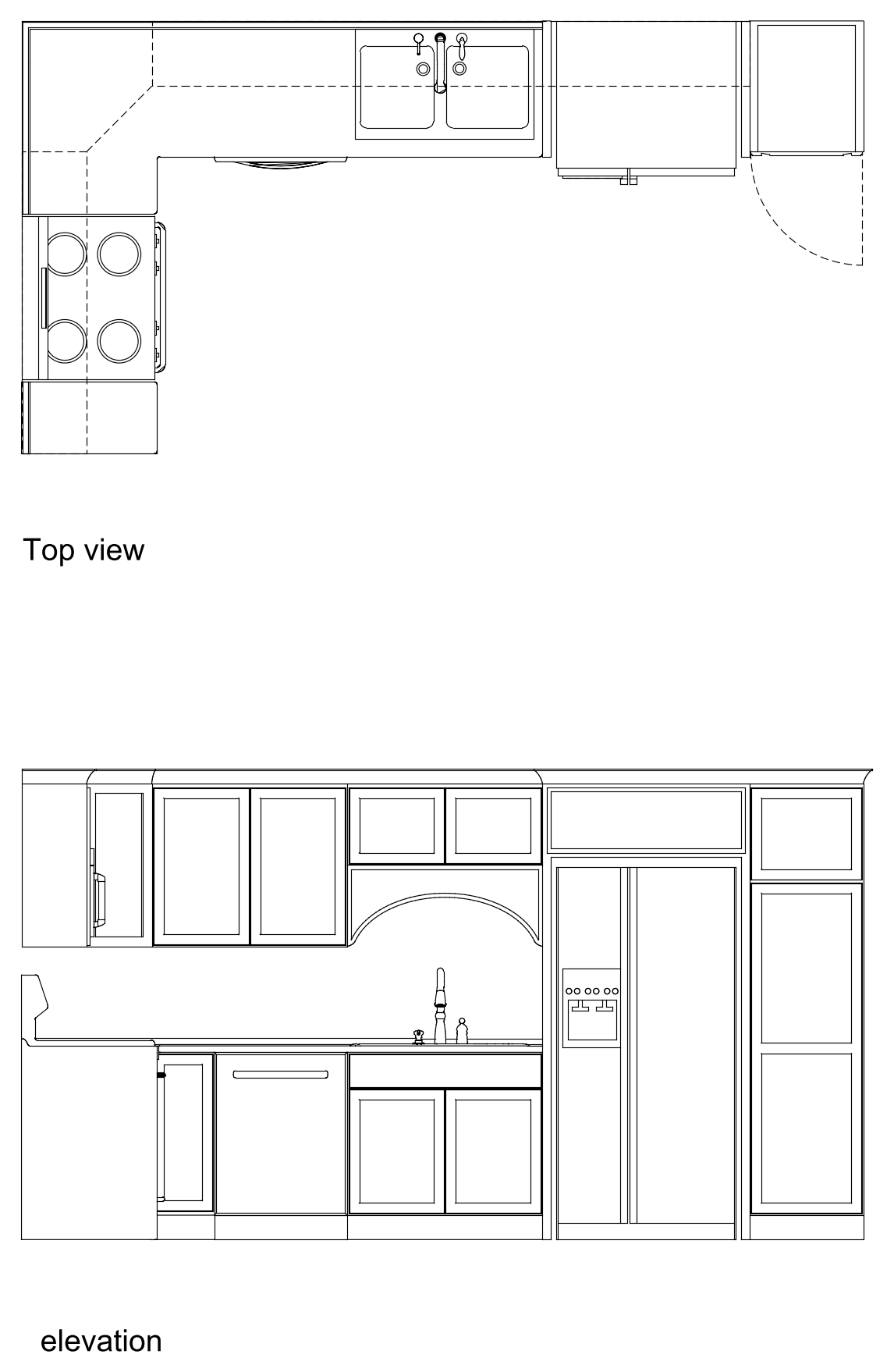 L-Shaped Kitchen Plan and Elevation – free CAD block preview