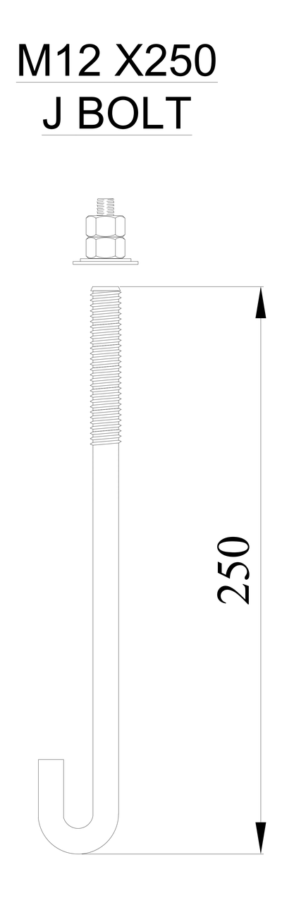 M12 x250 J Bolt CAD block preview