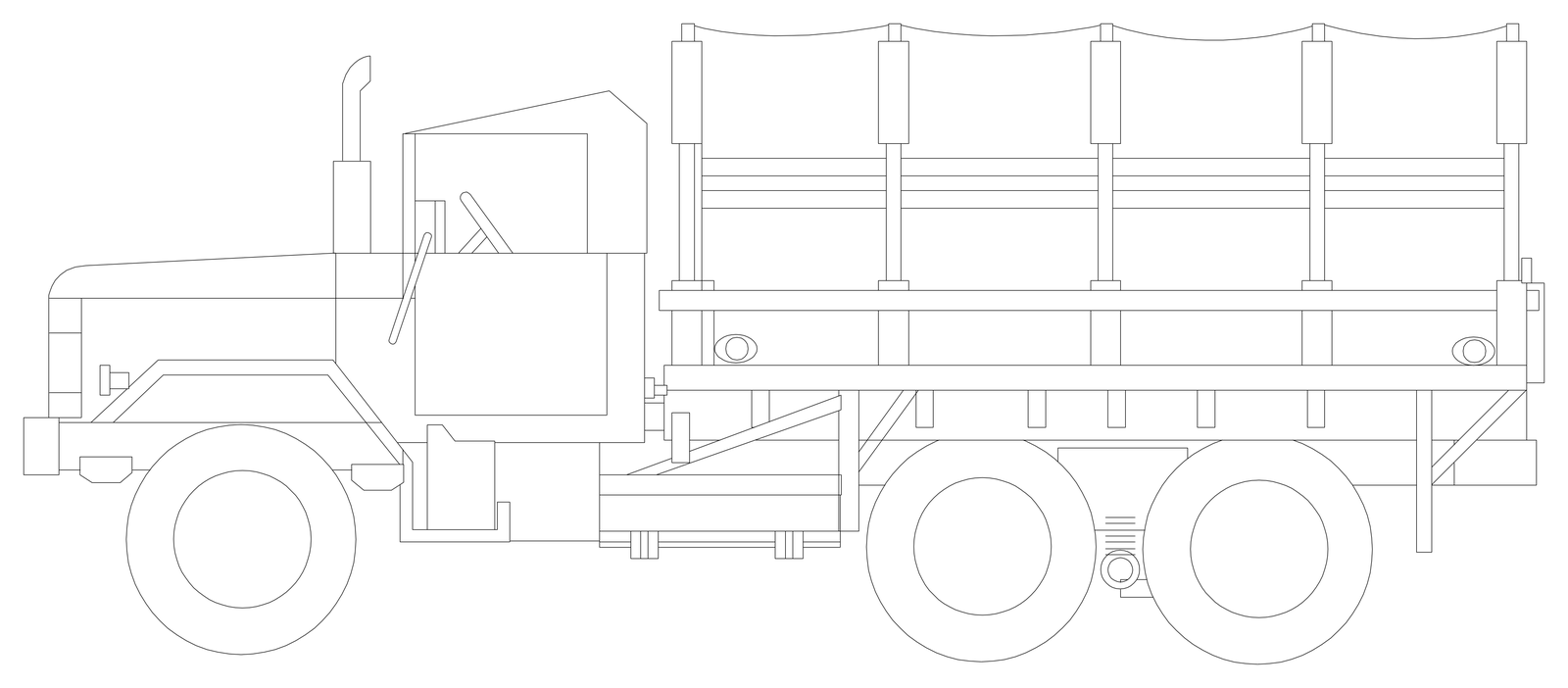 Military Cargo Truck - Side Elevation – free CAD block preview