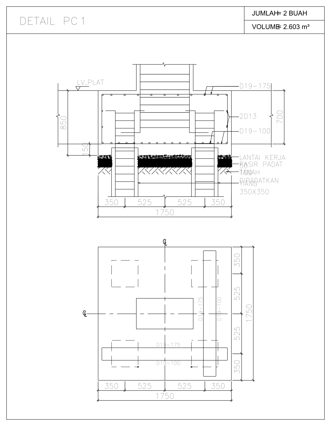 Pile Cap Footing Detail on Four Piles – free CAD block preview