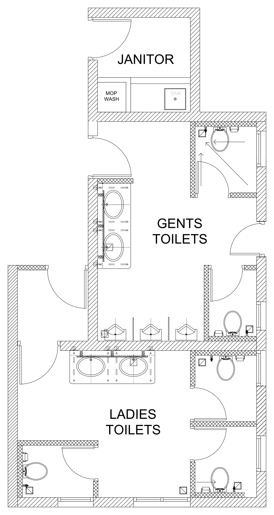 Public Toilets and Janitor Room - Floor Plan – free CAD block preview