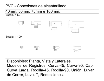PVC Conexiones de Alcantarillado 40 50 75 100mm CAD block preview