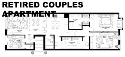 Retired Couple's Apartment Floor Plan CAD block preview
