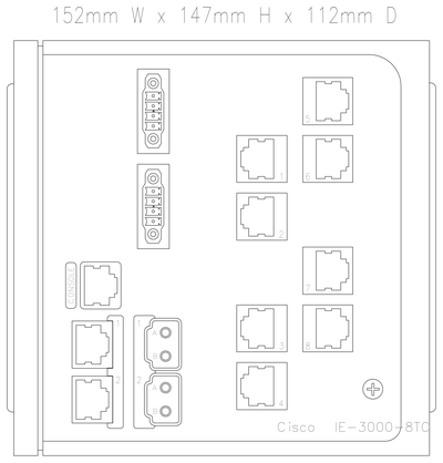 Cisco IE-3000-8TC Industrial Ethernet Switch - Front Elevation CAD block preview