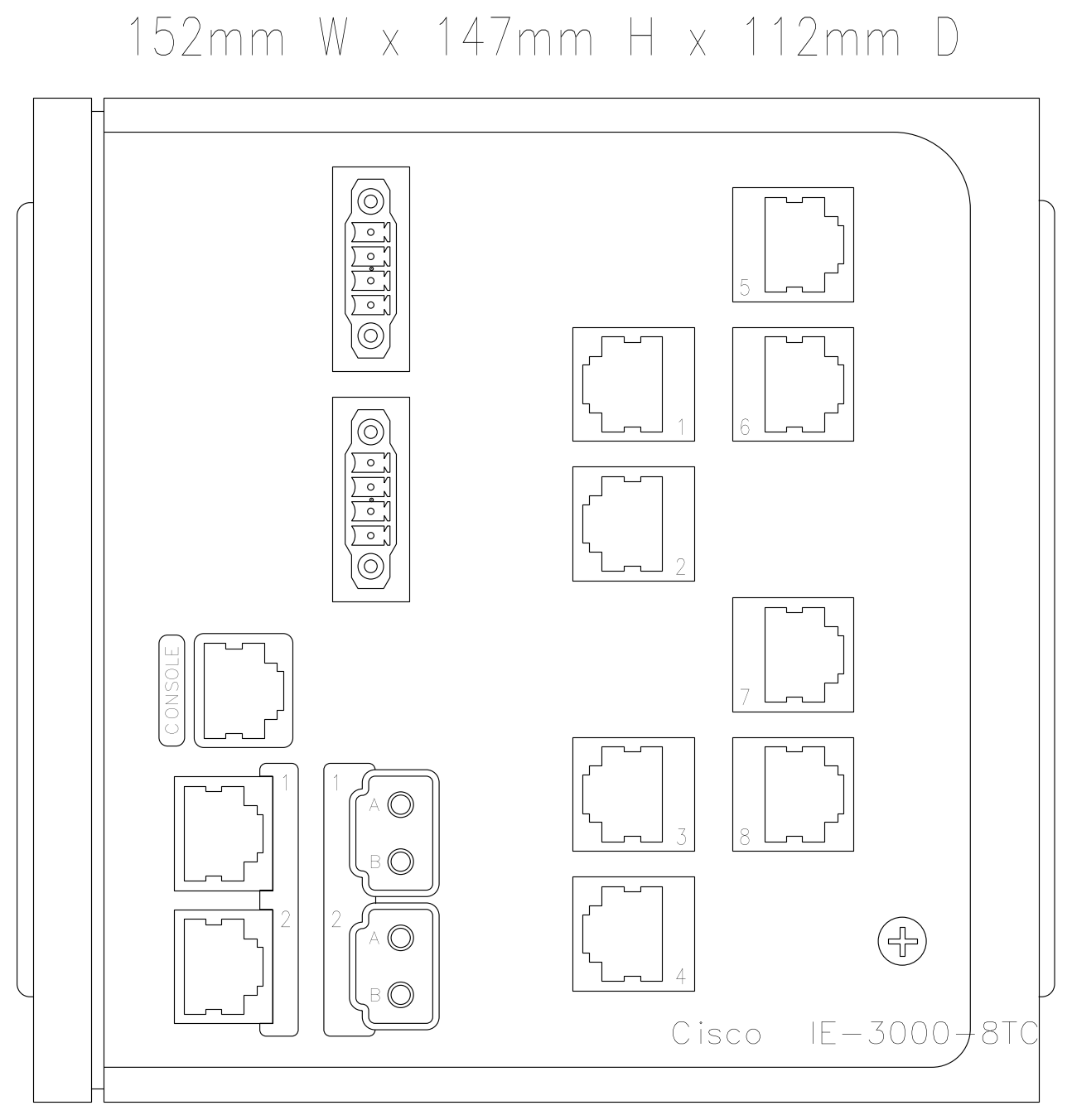 Cisco IE-3000-8TC Industrial Ethernet Switch - Front Elevation – free CAD block preview