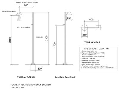 Emergency Safety Shower Details CAD block preview