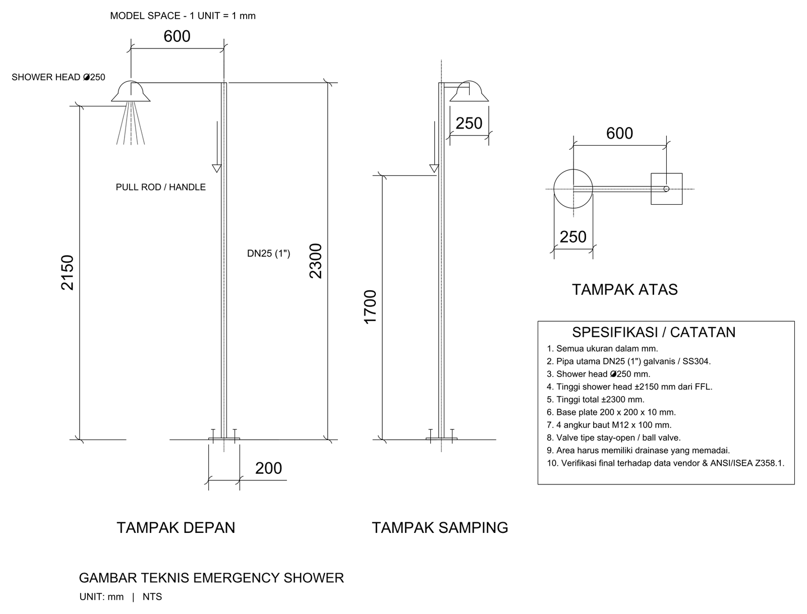 Emergency Safety Shower Details – free CAD block preview