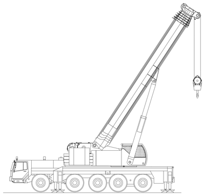 Five-Axle All Terrain Mobile Crane Side Elevation CAD block preview