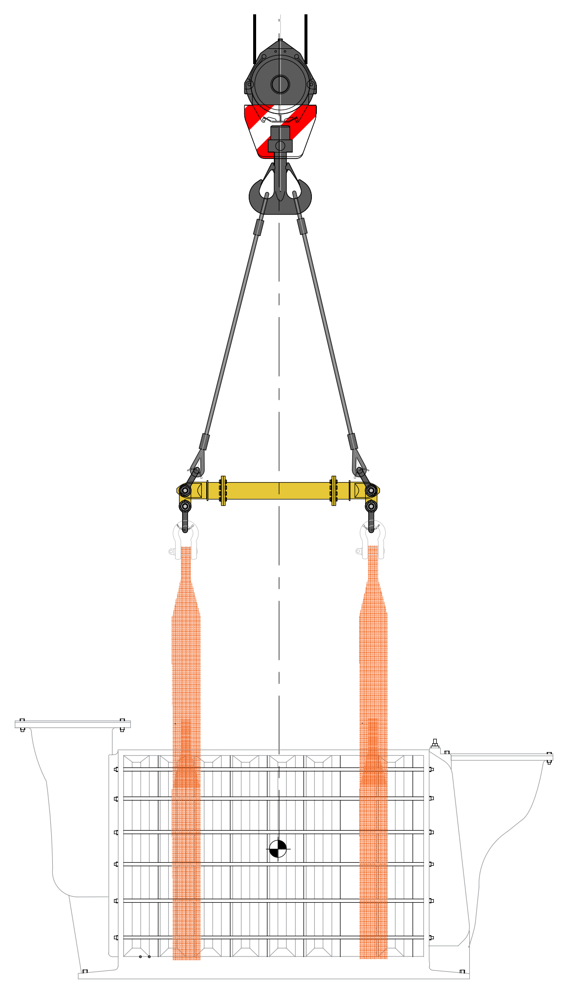 Hook with Slings, Spreader Beam and Load – free CAD block preview
