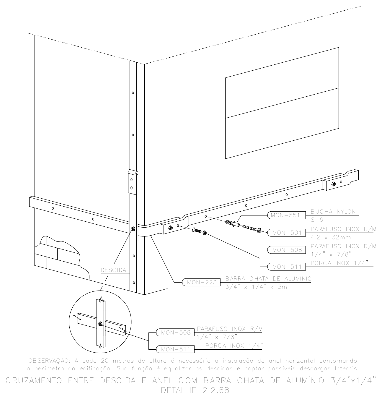 Lightning Protection Ring and Down Conductor Crossing Detail – free CAD block preview
