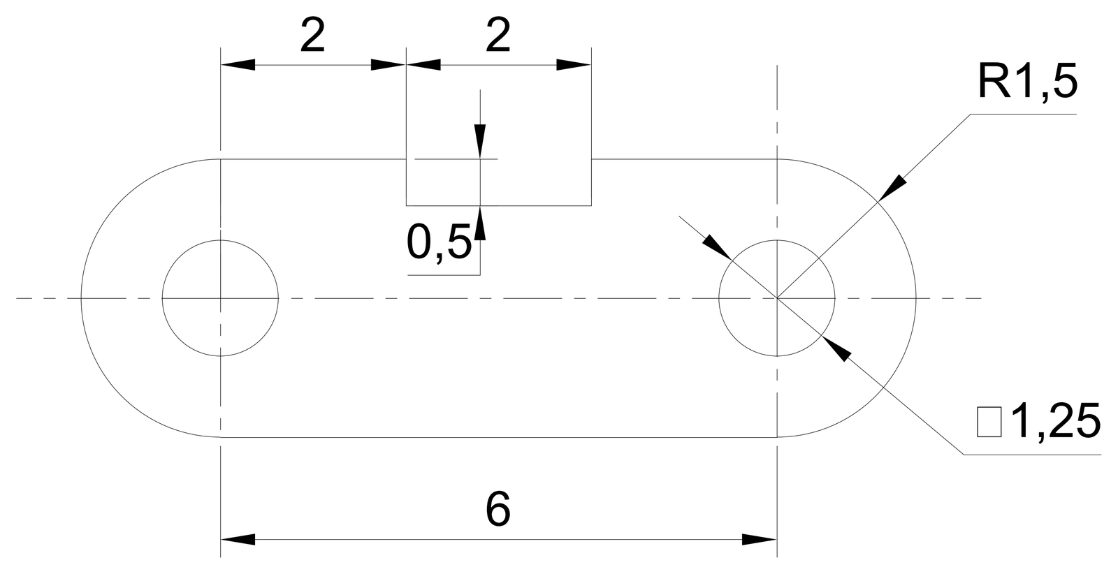 Obround Link Plate - Dimensioned Detail – free CAD block preview
