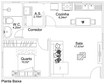 One Bedroom Apartment Floor Plan CAD block preview