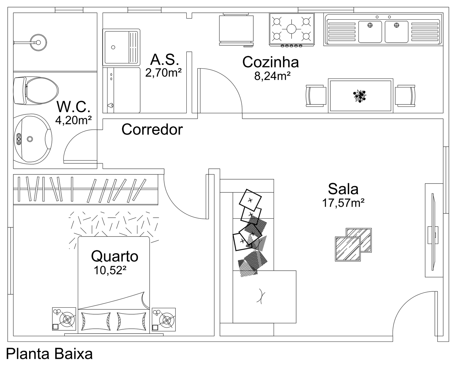 One Bedroom Apartment Floor Plan – free CAD block preview