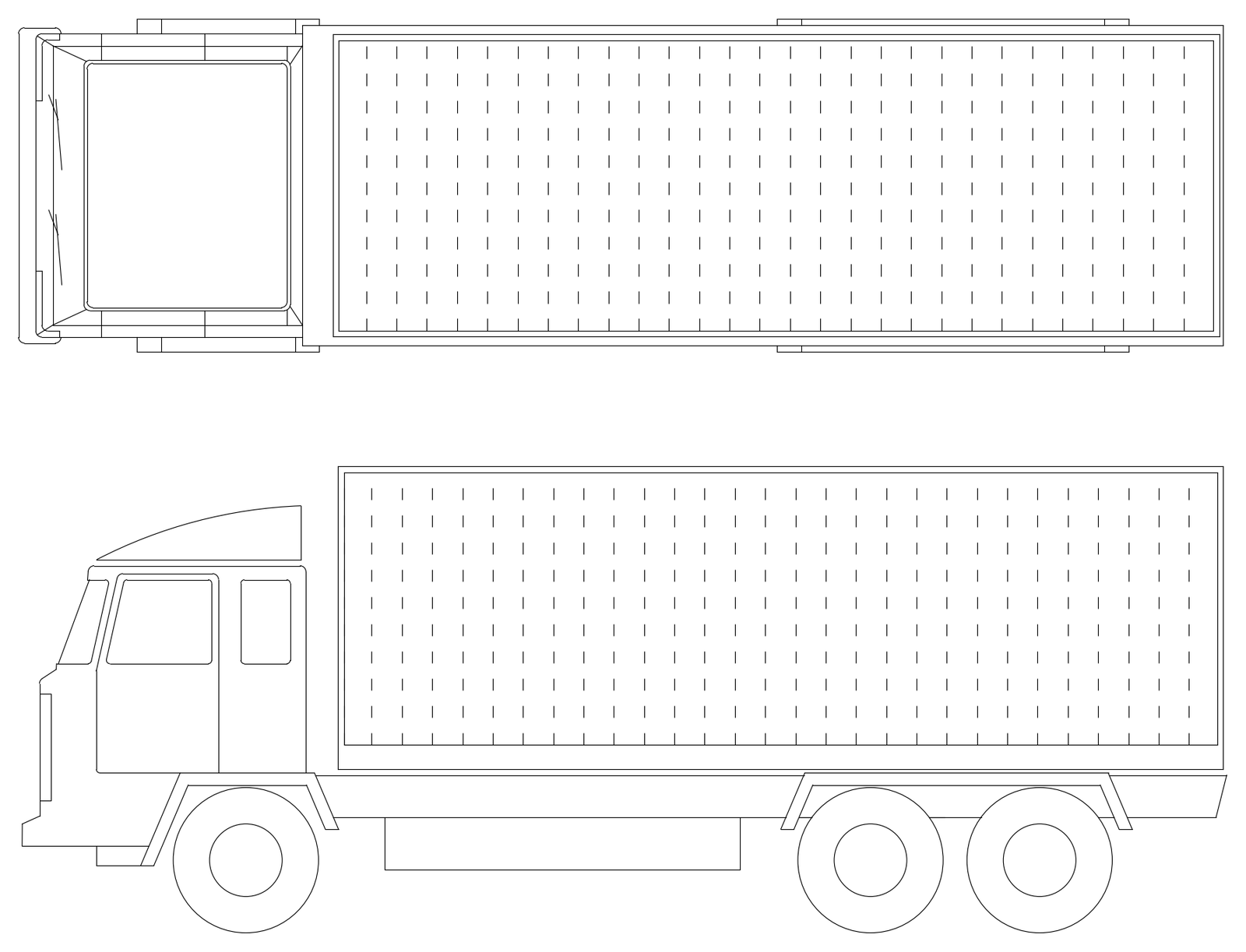 Rigid Box Truck - Plan and Side Elevation – free CAD block preview