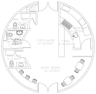 Round Restaurant Floor Plan CAD block preview
