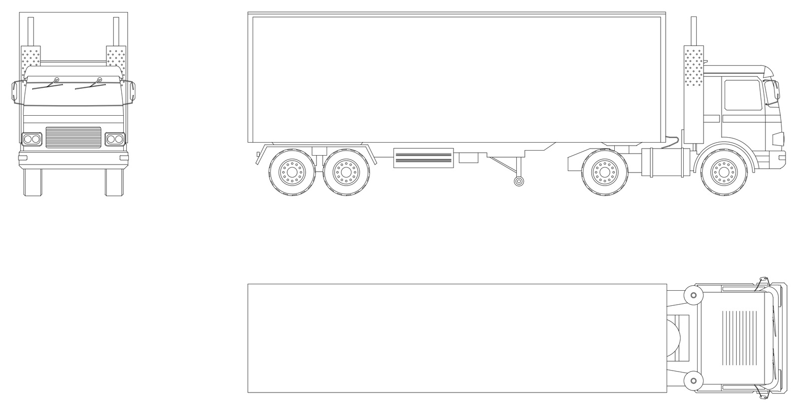 Semi Trailer Truck - Elevations and Plan – free CAD block preview