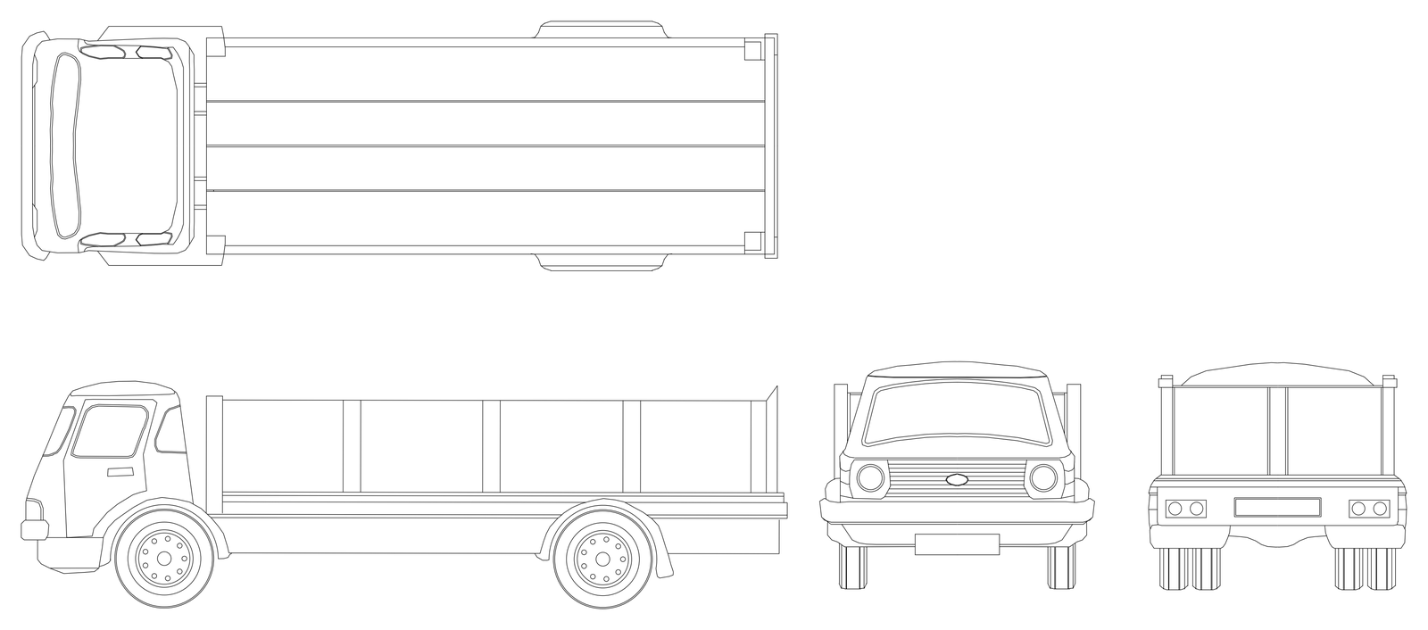Stake Side Tray Truck - Elevations and Plan – free CAD block preview