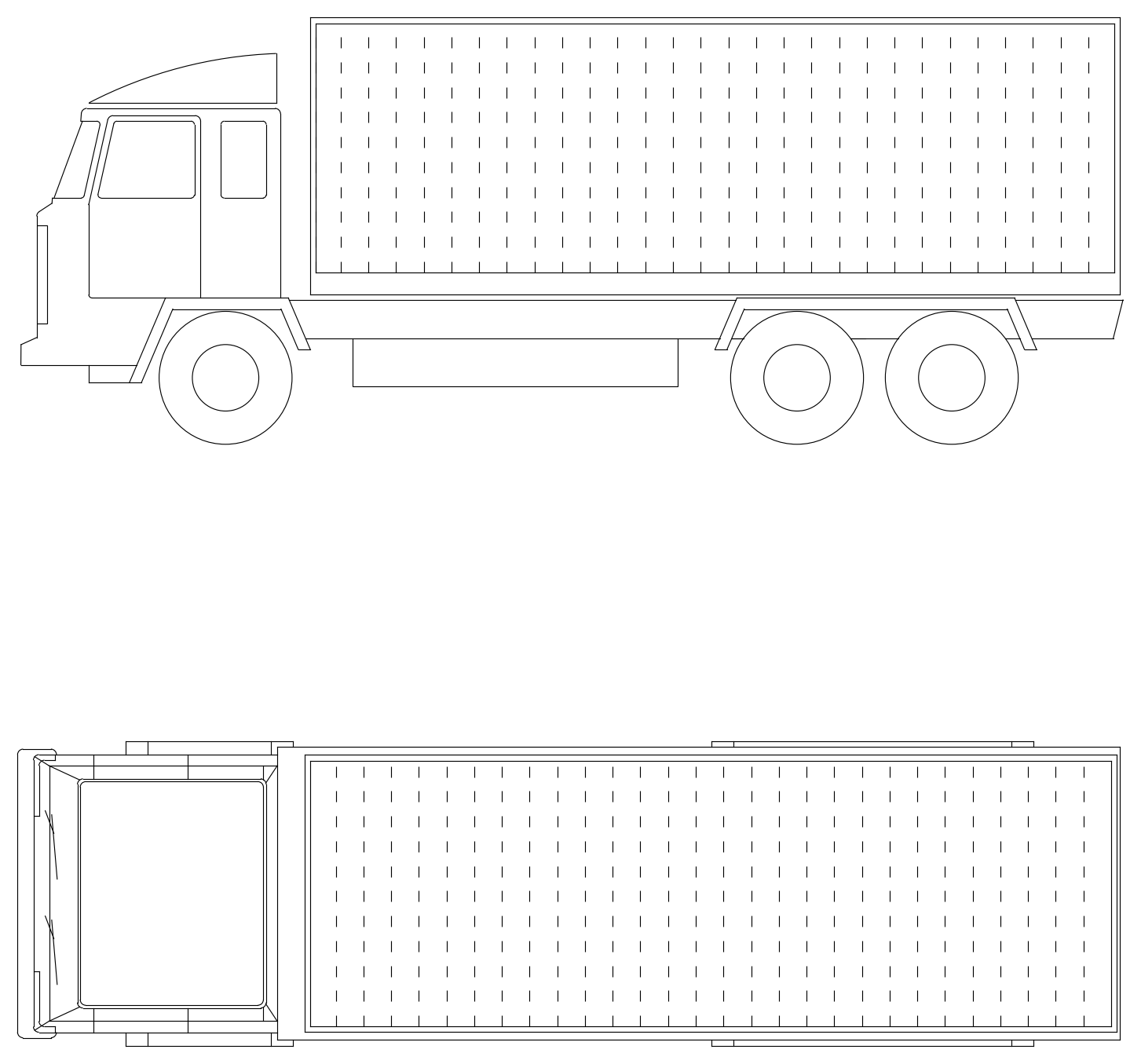 Three Axle Box Truck - Side Elevation and Plan – free CAD block preview
