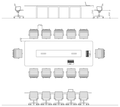 12-Seat Conference Table - Plan, Elevation and Section CAD block preview
