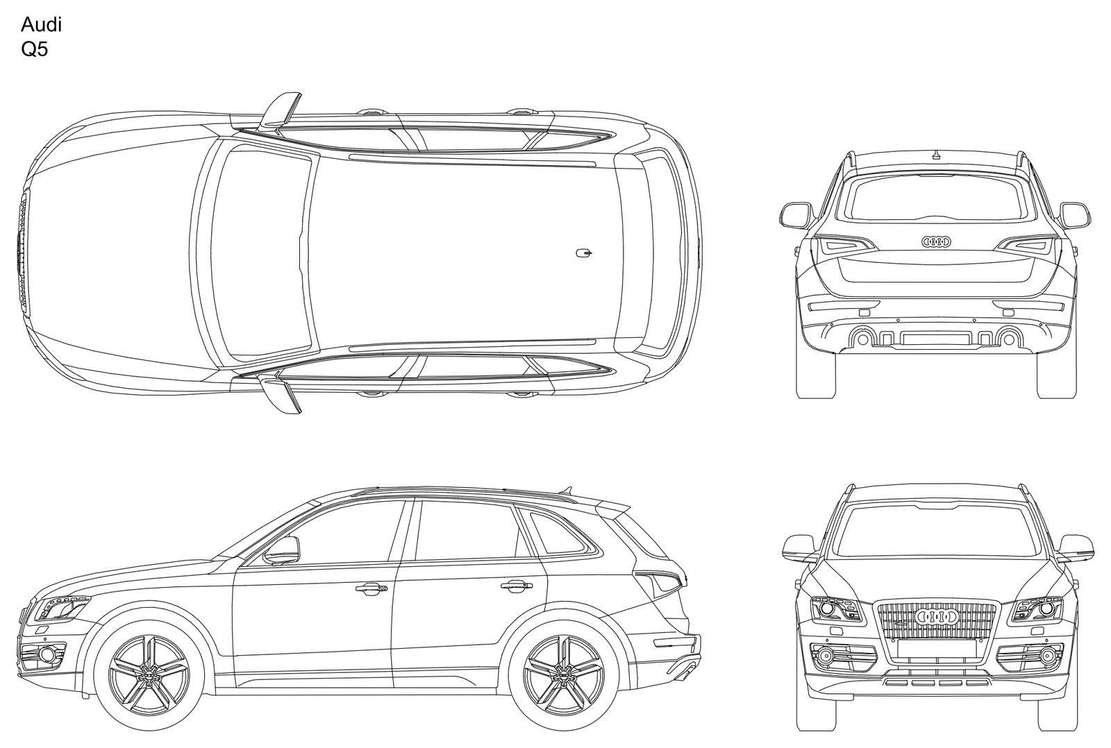 Audi Q5 - Plan, Side, Front and Rear Views – free CAD block preview