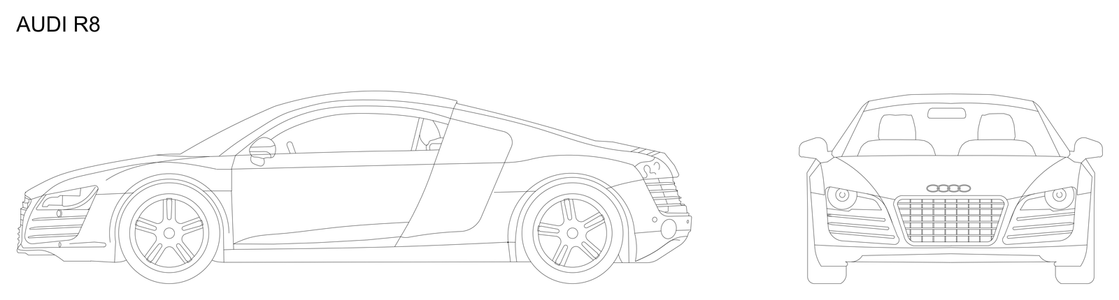Audi R8 - Side and Front Elevations – free CAD block preview