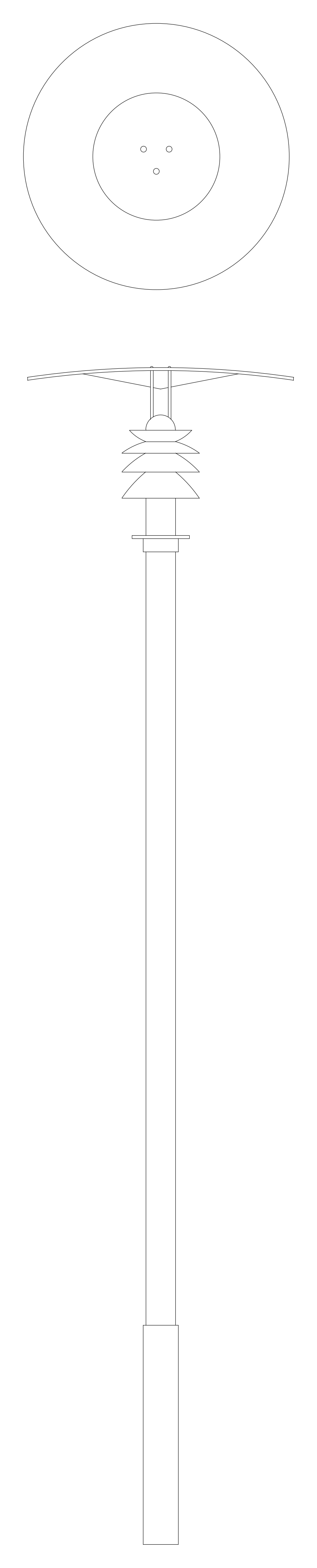 Disc-Top Lamp Post - Elevation and Plan – free CAD block preview