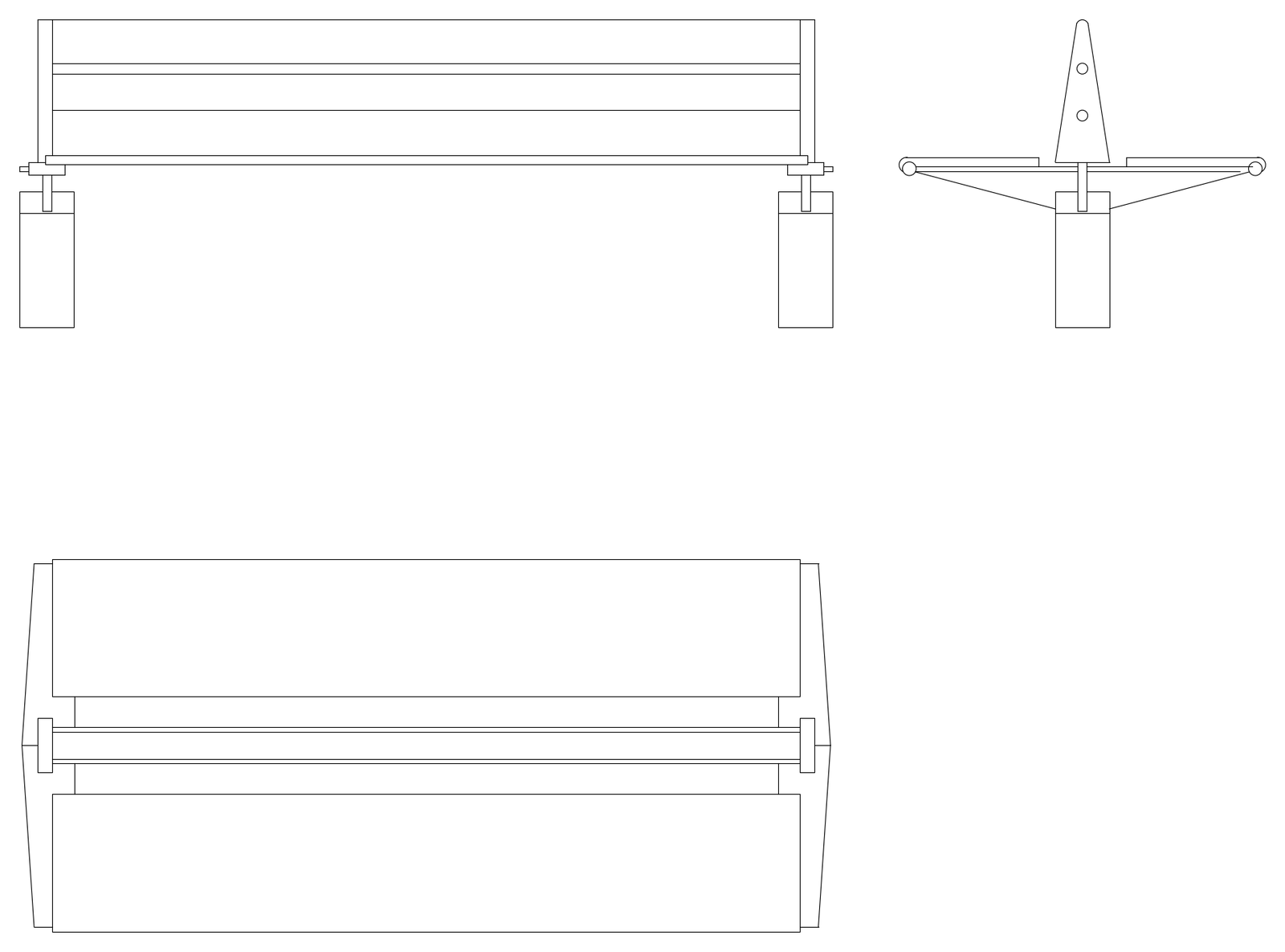 Double-Sided Park Bench - Elevations and Plan – free CAD block preview