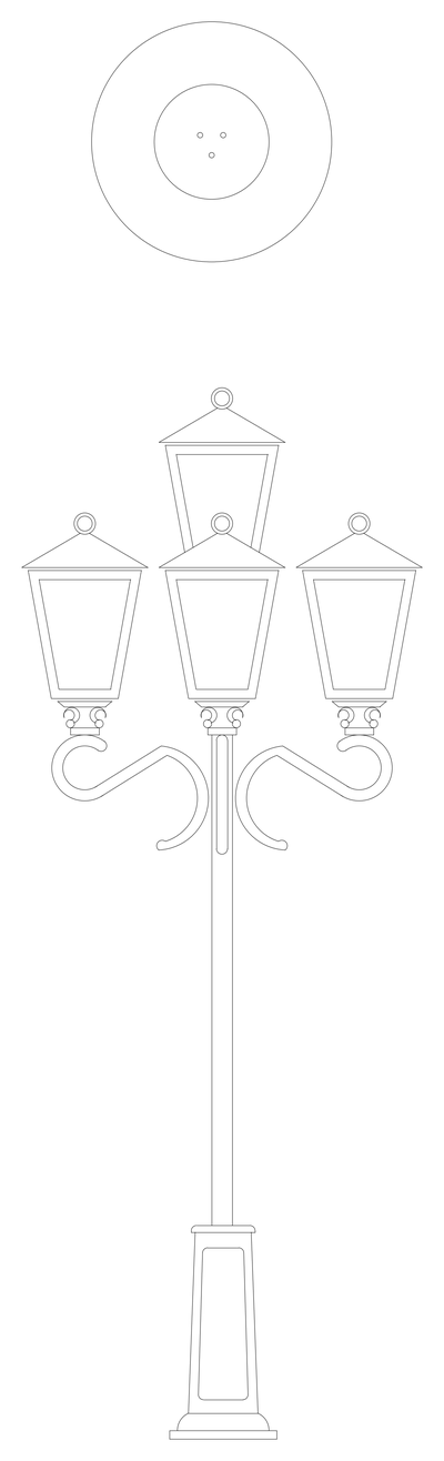 Ornamental Four-Lantern Lamp Post - Elevation CAD block preview