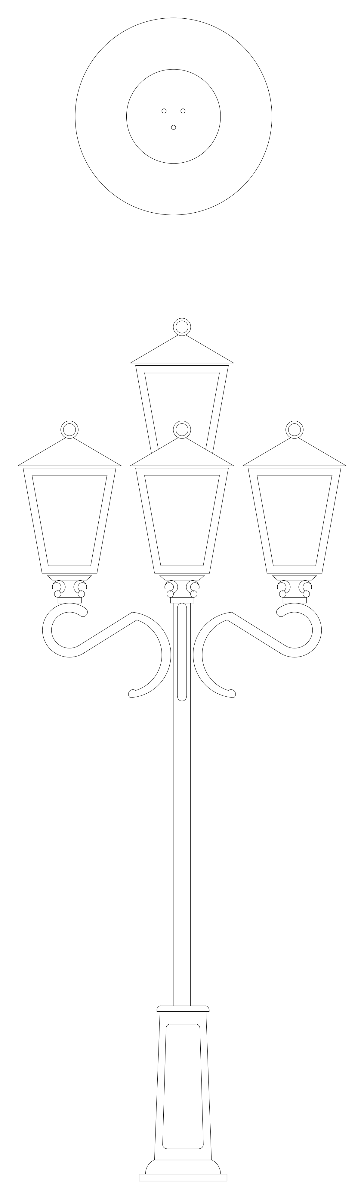 Ornamental Four-Lantern Lamp Post - Elevation – free CAD block preview
