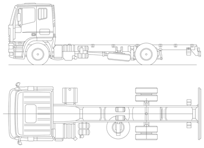 Rigid Cab Chassis Truck - Side Elevation and Plan CAD block preview