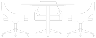 Round Table with Three Swivel Chairs - Elevation CAD block preview