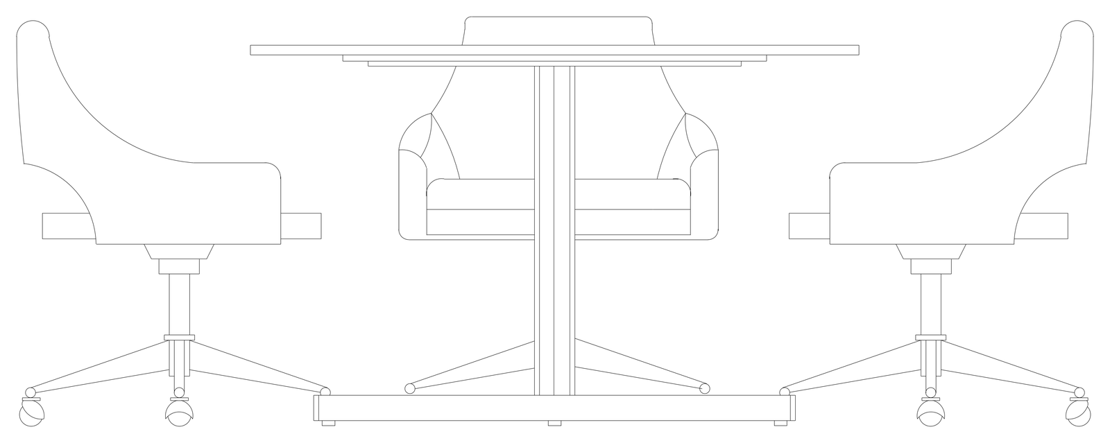 Round Table with Three Swivel Chairs - Elevation – free CAD block preview